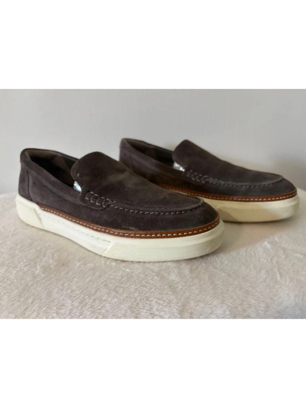 Allen Edmonds Mens 7 D Brown Suede Slip On Loafers Moc Toe Casual Shoes EUC